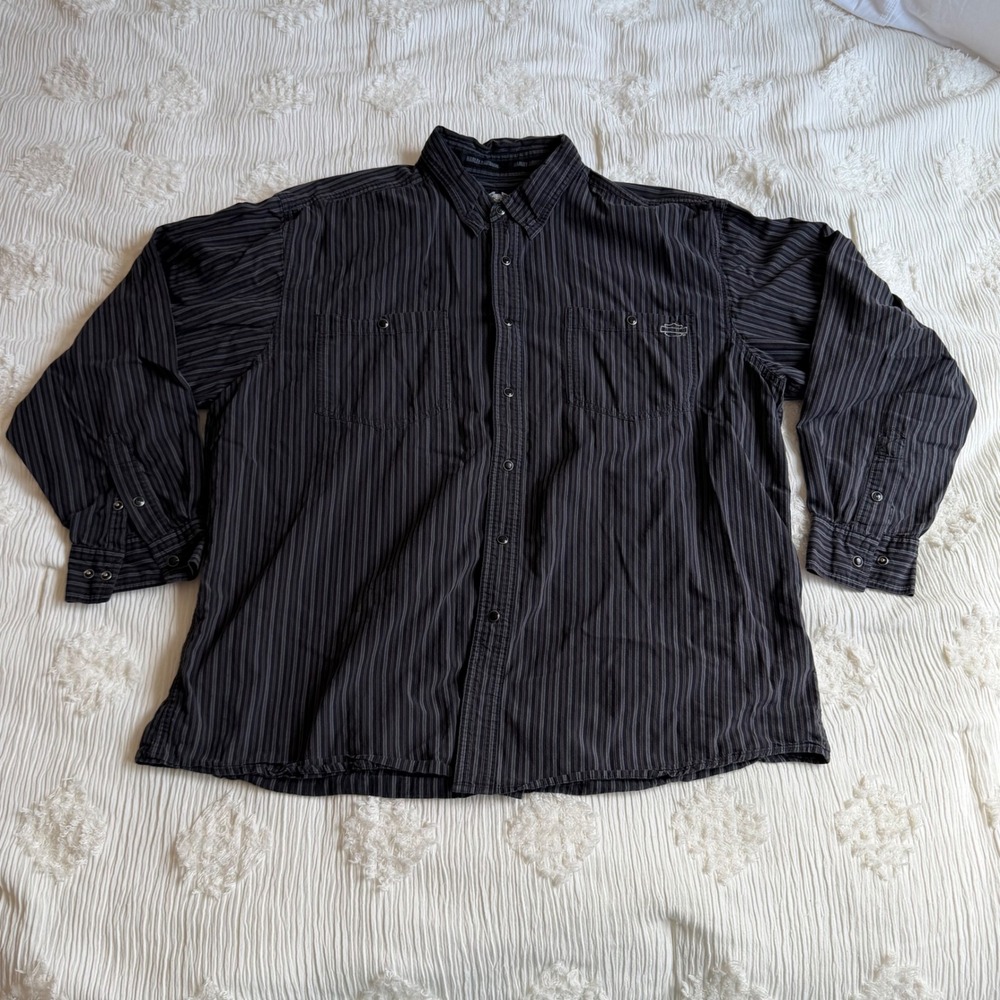 Harley-Davidson Mens Black Striped Long Sleeve Button Up Shirt Biker Western XL